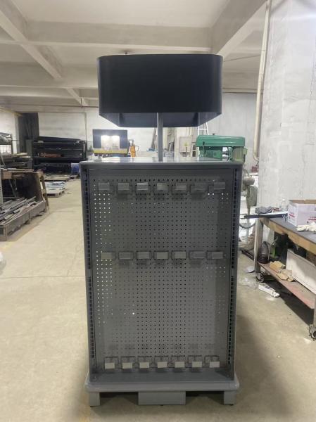 AT-238  4 - Sided Perforated Metal Display Rack with Graphic Header - Custom Metal Display Rack for Retail Stores