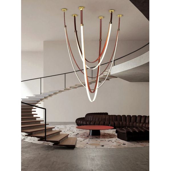 Dimmable LED Fexible Brown Black Leather Belt Chandelier (WH-NC-132)