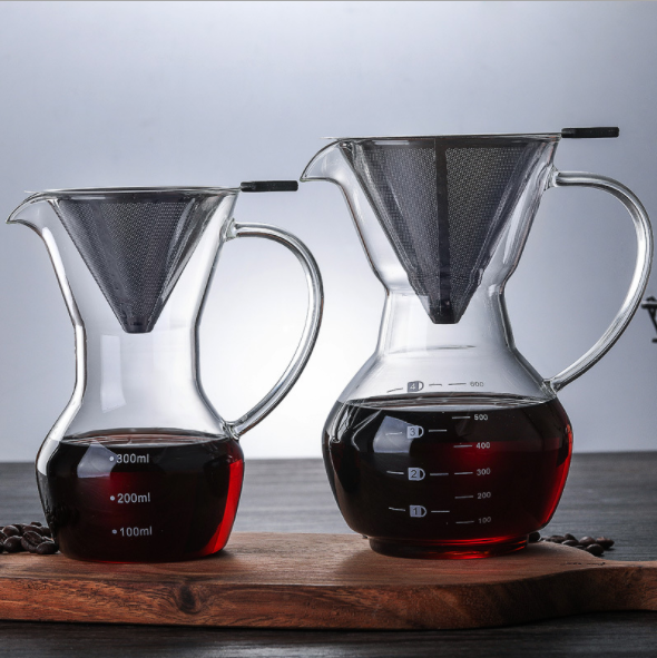 Eco - Friendly Glass Pour Over Coffee Maker Carafe Coffee Dripper Brewer Pot With Borosilicate Glass