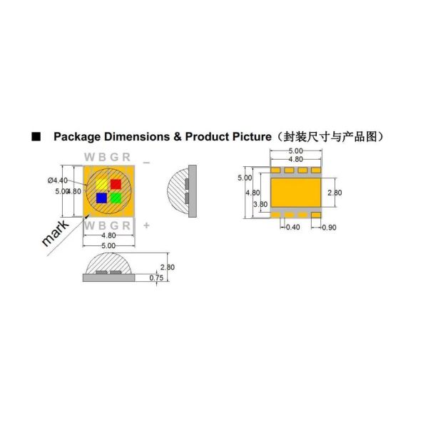 10W Ceramic-LED RGBW LED Chip Diode 120 Degree Aluminum Substrate PCB Solder