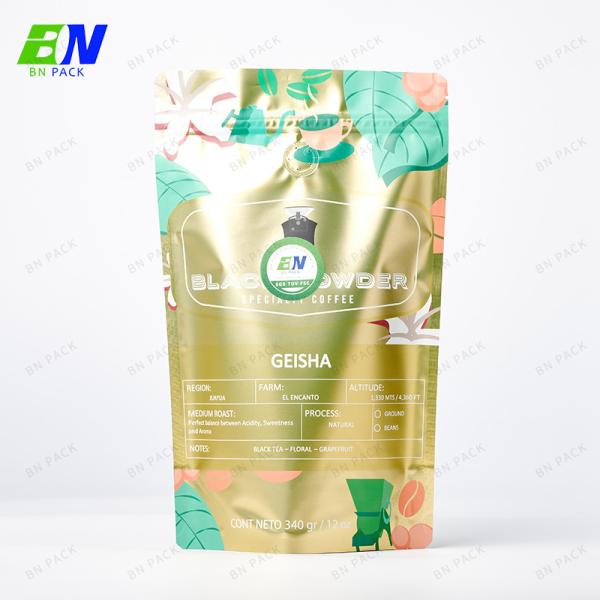 Bn Coffee Packaging Bag  PET PE Stand Up Pouch With Zipper