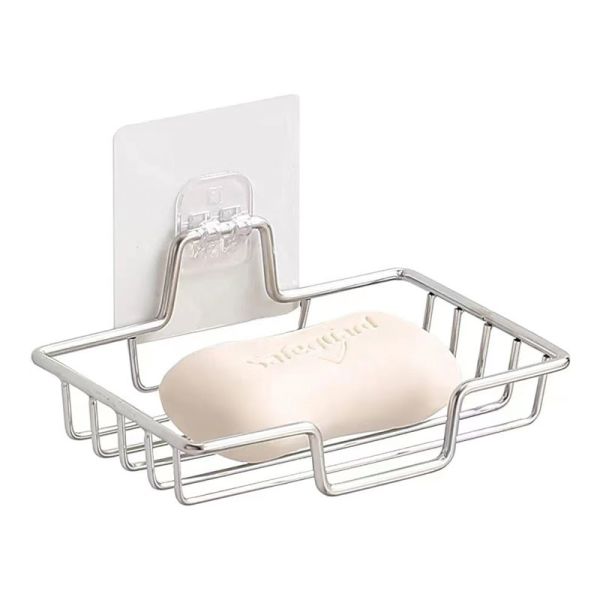 No Drilling Wall Mounted 304 Rustproof Stainless Steel Square Soap Dish Holder for Bathroom and Kitchen