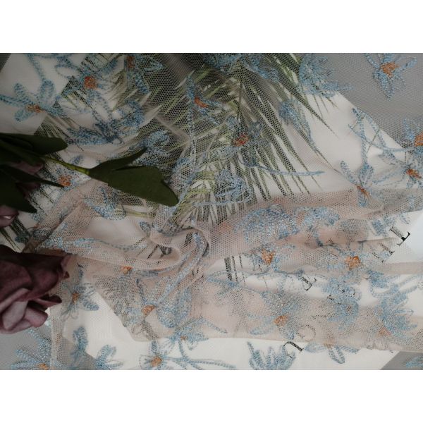 El cordón floral coloreó la tela Tulle Mesh Embroidery Colorful Lace del bordado