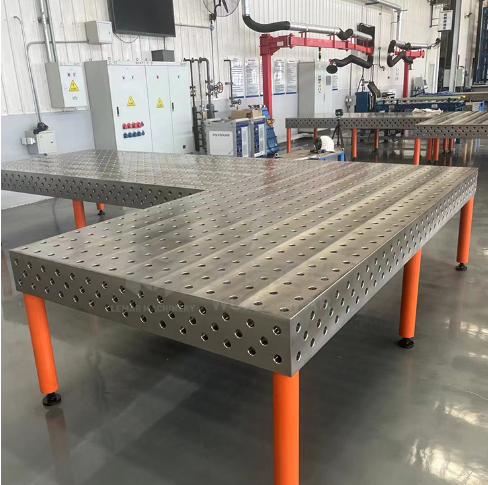 D28 series welding table with locking casters and adjustable legs
