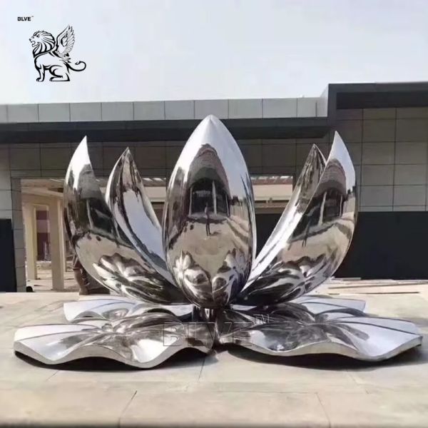 Stainless Steel Flower Sculpture Lotus Large Garden Decoration Art Metal Modern