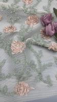 Eｍbroidered Lace Fabric 100% Polyester Mesh Ground for Wedding Dress