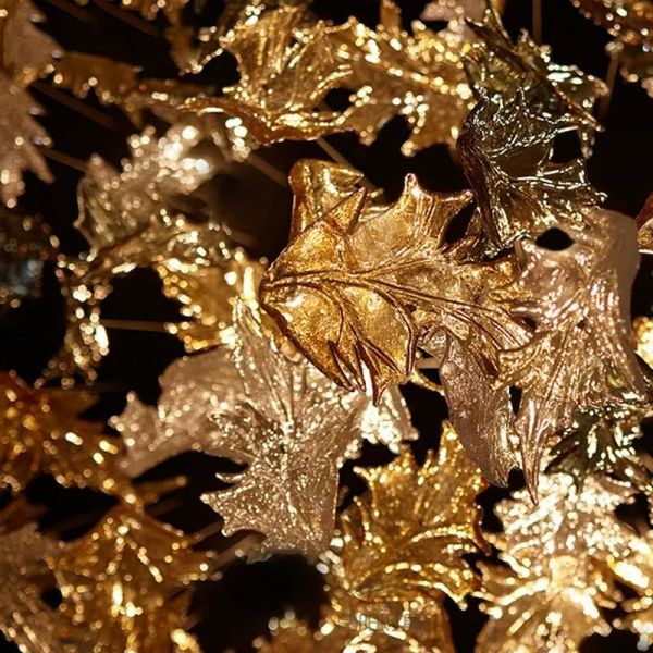 Vidrio de arte de ámbar claro Hojas de candelabros Decoración del vestíbulo Gran vestíbulo Gran hotel candelabros Decoración de candelabros de hojas de arce