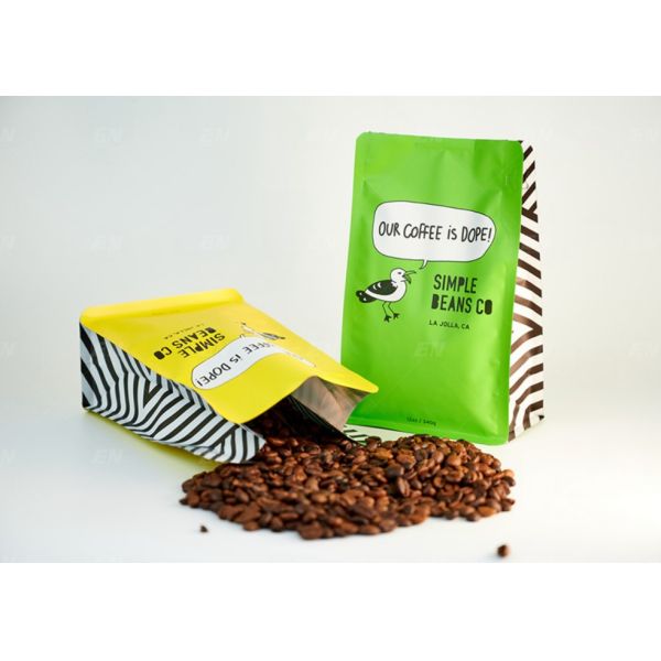 Coffee Bags  8 sides sealed Flat Bottom Pouches  craft paper/PLA With Zipper top