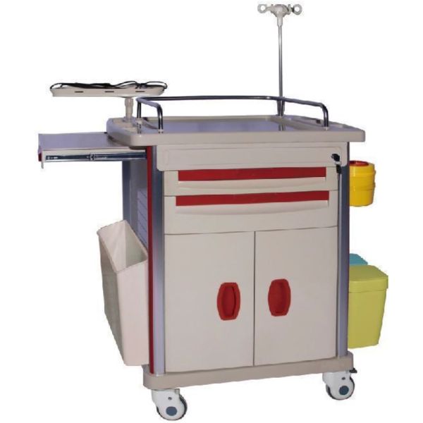 Chariot médical d'urgence de réanimation avec planche de RCP et oxygène