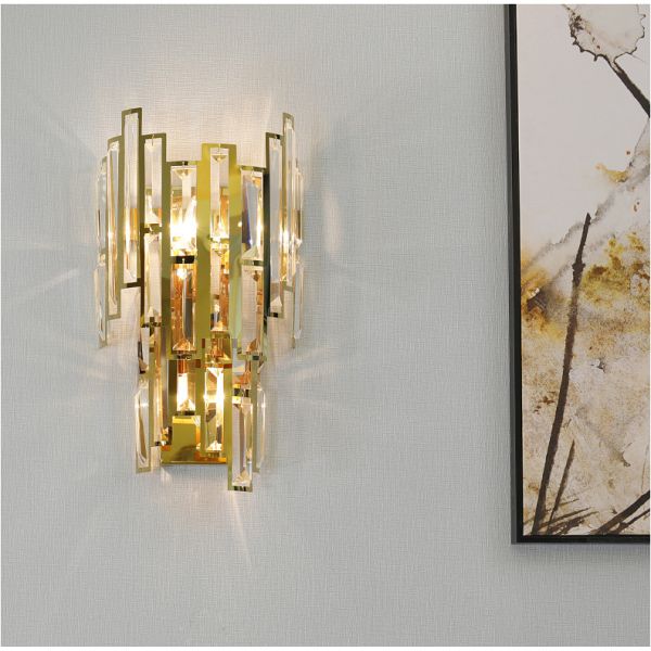 Установленные стеной крытым света Sconce Кристл золота 230*500mm приведенные блеском