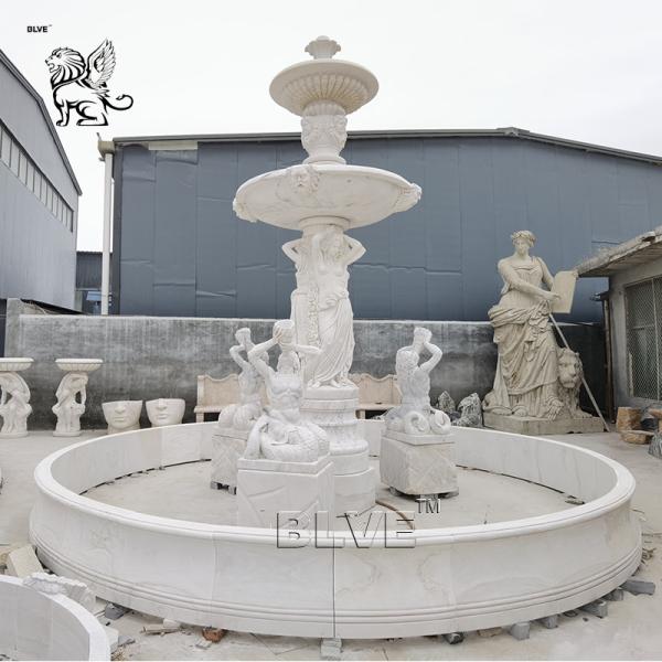 White Natural Stone Marble 3 Tier Water Fountain Limestone Outdoor Garden Decoration French Style