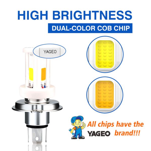 AC/DC 8-80V H4 HS1 BA20D H6 18w Dual Color White Yellow Ceramic Motorcycle Led Headlight