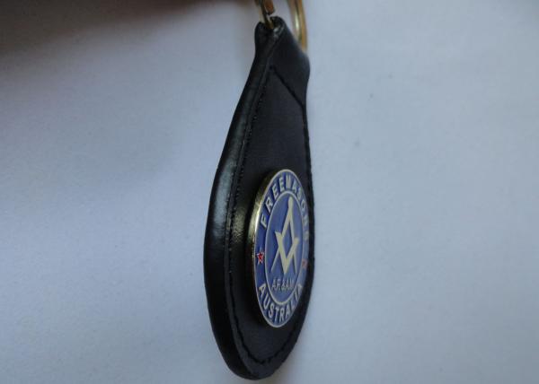 Aluminum, Stainless Steel, Soft PVC, Brass Freemasons Leather Keychain with Die Stamping