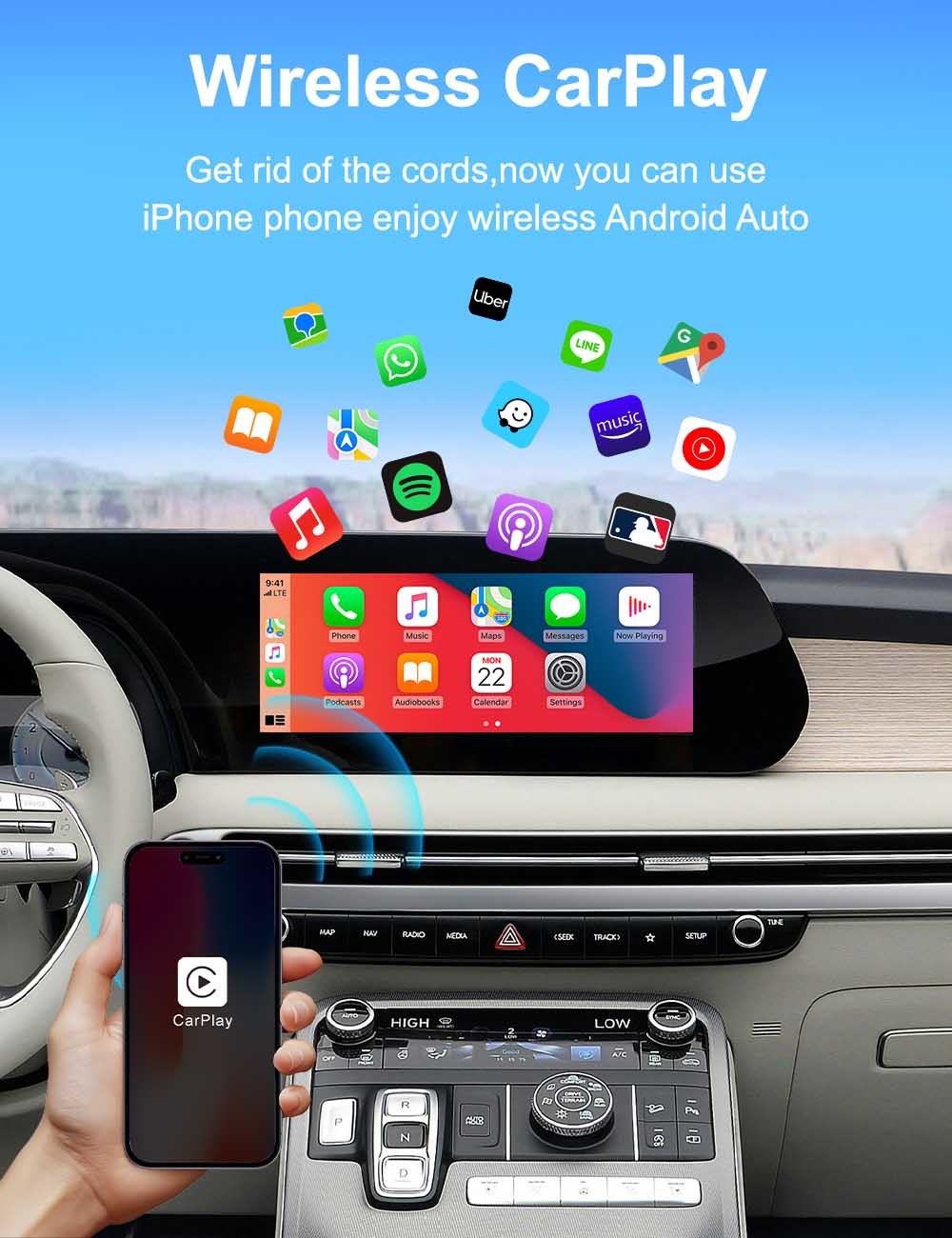 RoHS Wireless Carplay Android Auto Adapter ARM Cortex A7 Core 1GHz