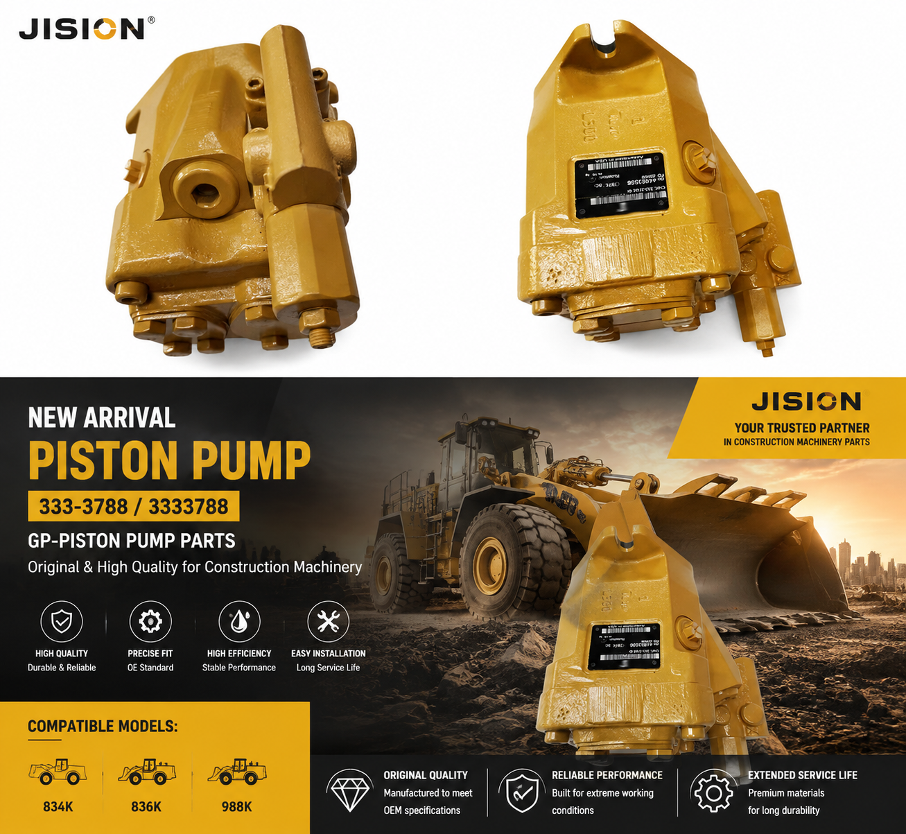 333-3788 Piston Pump 3333788 GP-Piston Pump Parts for 834K 836K 988K Wheel Loader Construction Machinery Hydraulic Pump