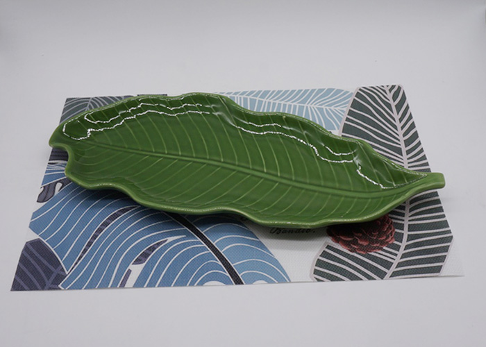 Earthenware Fresh Green Leaf Platter Ceramic Dolomite Foliage Shape Plates