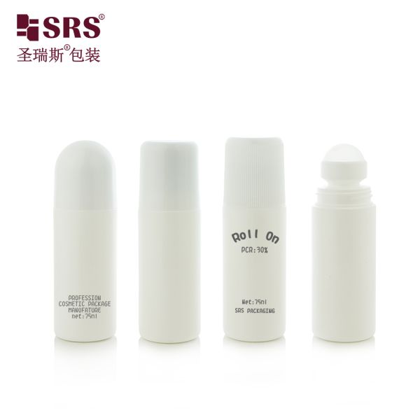 RPPC 75ML PP PCR Recycled Eco Friendly Deodorant Gel Roller Bottle With Glossy Flat Cap