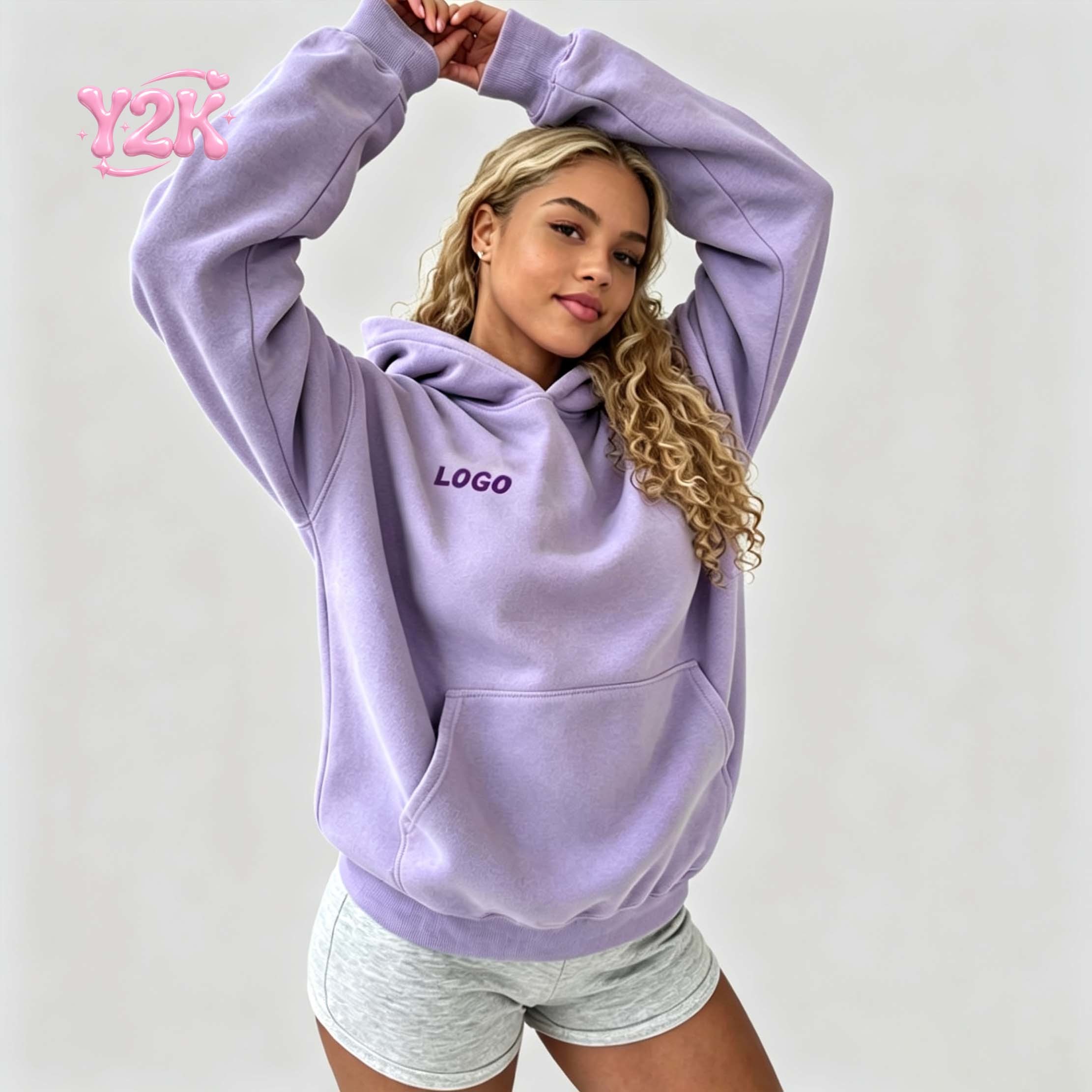 Custom Purple Oversized Zip Up Hoodie Women Casual Sweatshirt