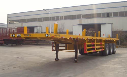 28T Landing Gear Flatbed Truck Trailer , Low Bed Semi Trailer 3 Axle