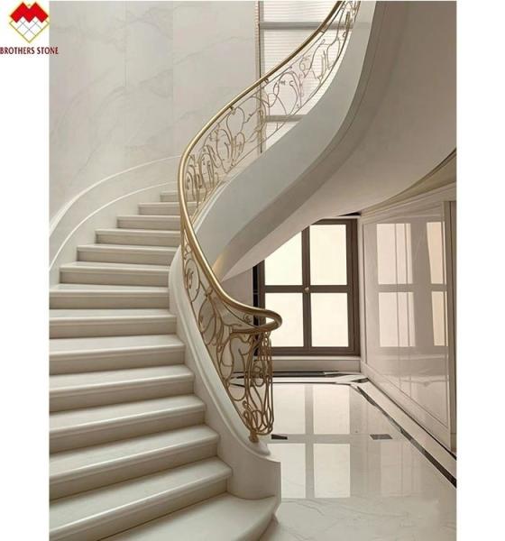 Indoor Cream Beige Marble Anti-Slip Curved Stairs Skirting Tiles for Modern Design