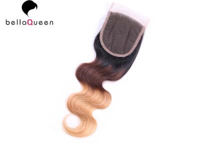Fechamento do laço do cabelo humano da onda do corpo de três tons com laço 4x4