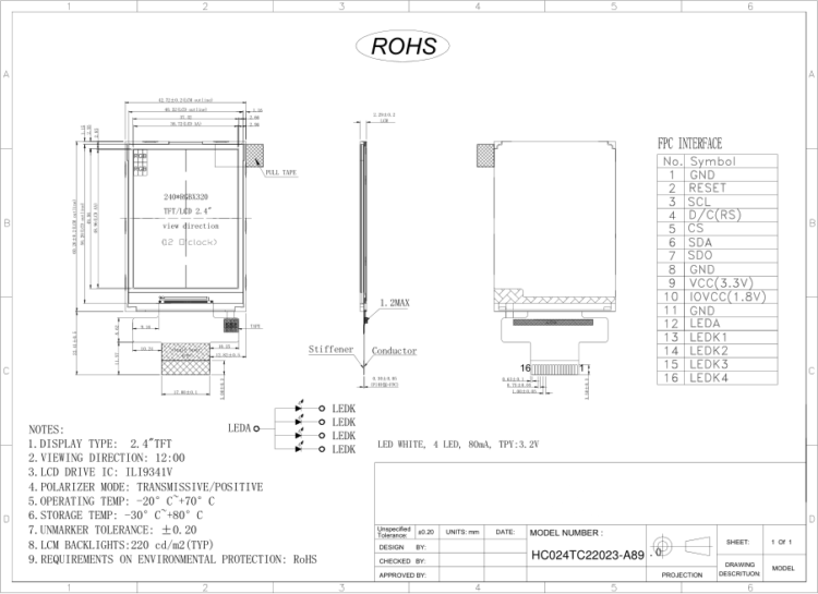 2.4in Small TFT LCD Display MCU SPI RGB Interface IPS TFT LCD Display ILI9341
