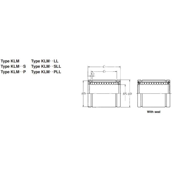 Шарикоподшипника линейного движения KLM ригидность твердого цилиндрическая высокая