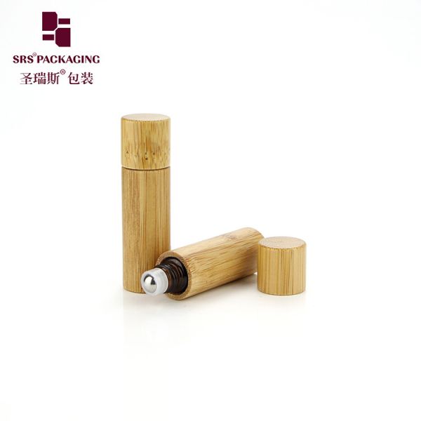 Cosmetic Glass Bamboo Roll On Bottle 5ml For Essential Oils Perfume