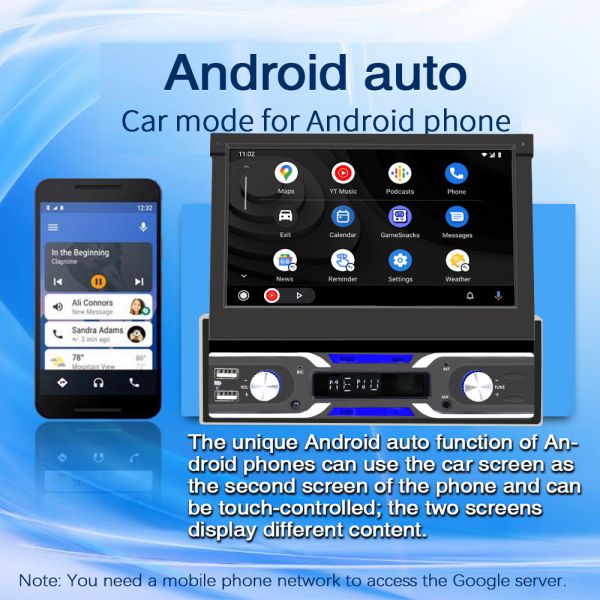 7'' Car Radio Retractable Screen Android 11 Car Multimedia Player GPS MP5