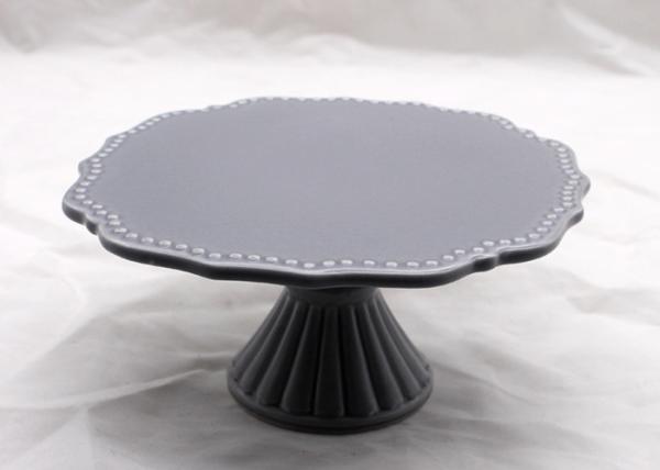 11 Inch Diameter Gray Ceramic Cake Plate , Dolomite Handmade Round Cake Stand Cake Tool
