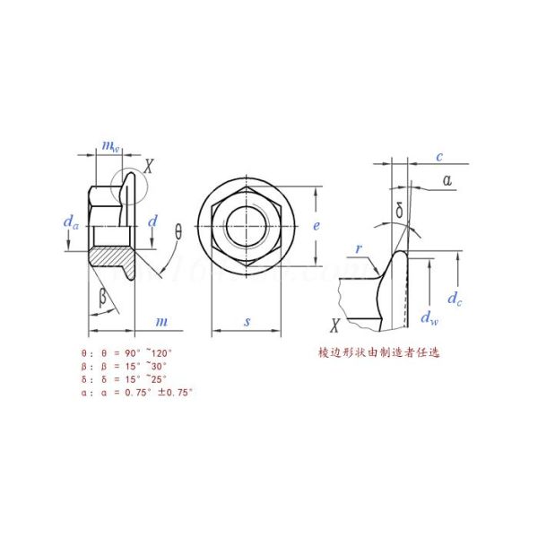 Tuercas hexagonales 2005 de acero del titanio de JIS B 1190 (ISO 4161) - con el hilo grueso del reborde