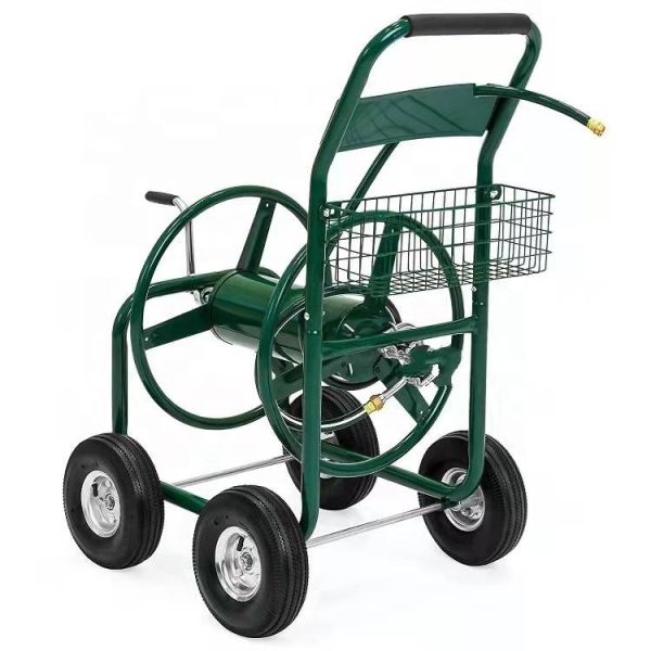 Green Heavy Duty Planting Yard Garden Water Hose Reel Cart With On Wheels Weight Capacity 500KGS