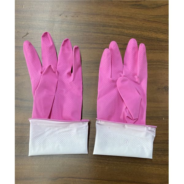 Pink Color Spray Flocklined Latex Dishwashing Gloves Household