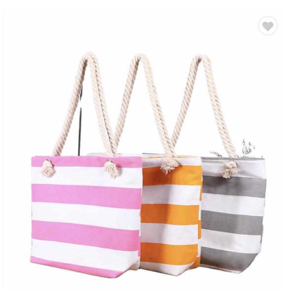 ODM Stripe Promotional Cotton Fabric Bag For Supermarket Shopping ODM Sturdy Canvas Plain Grocery Canvas Tote Bags Cotton Shoulder Bag