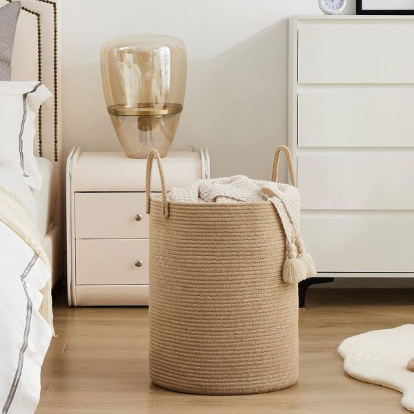80L Extra Large Jute Woven Hamper Laundry Basket Wicker Rope Clothes Hamper For Baby Nursery Kids Tall Rattan Blanket Basket In Living Room Bedroom