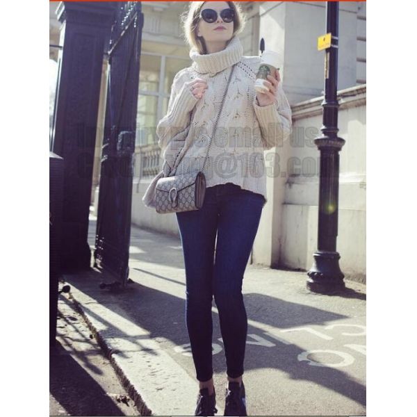 Gray Long Sleeve Turtleneck Pullover Women Fall Winter Warm New Design Loose Casual Cable Knitted Sweater