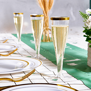 Plastic Champagne Flutes, 4.5 Oz Gold Rim Glasses, Disposable Clear Toasting Glasses Recyclable Cups For Wedding Party