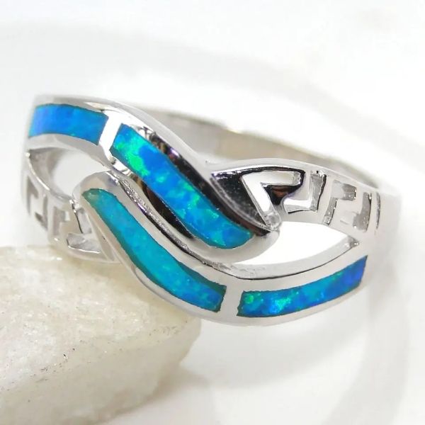 Sterling Silver Wholesale Jewelry Greek Blue Lab Opal  Wedding Ring Synthetic Opal Jewelry