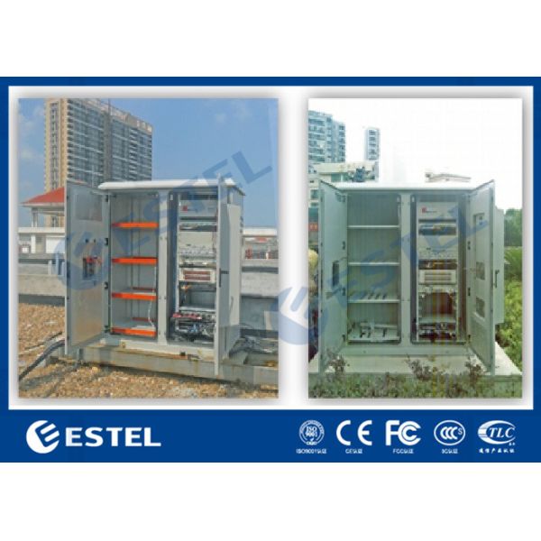 Two Bay Galvanized Steel Outdoor Telecom Cabinets Floor Mounting PEF Heat Insulation