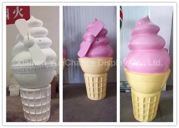 Pink Color Artificial Fiberglass Decoration Ice Cream Cone For Shipping Centre