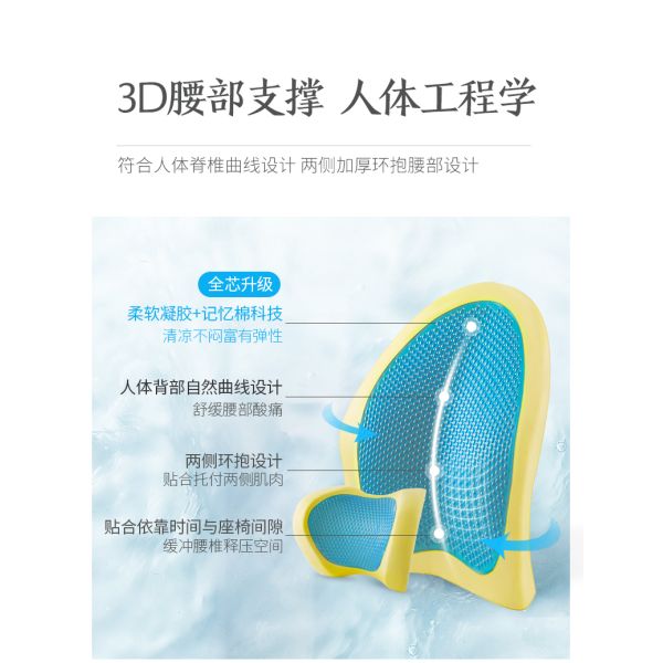 Memory Cotton Gel Car Waist Cushion Summer Mesh Breathable Car Chair Cushion