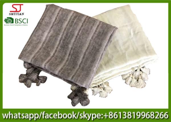 Chinese supplier spring summer thin tassel scarf  100*190cm 125g 50%linen 50%cotton shawl exporter