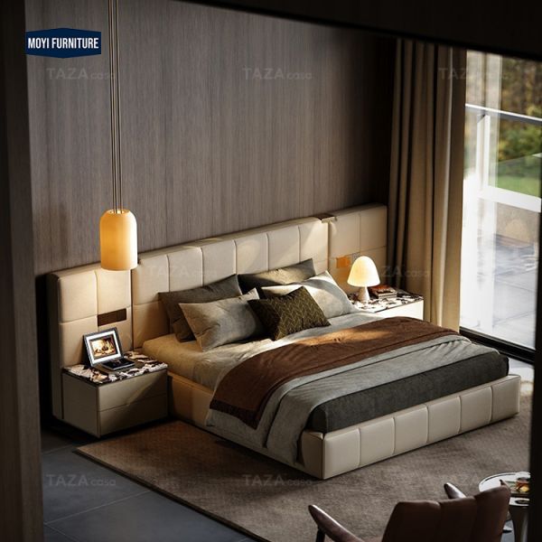 Metal Frame Soft Bed Luxury Home Furniture Italian Design Villa Master Bedroom Furniture Leather King Size Bed