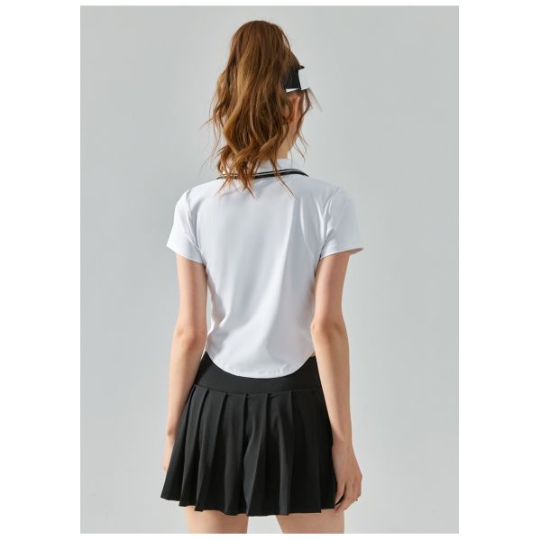 Women's Light Blue Cropped Polo Sport Top - Short Sleeve, Zippered Collar, Moisture-Wicking Fabric for Yoga, Tennis & Gym Workouts