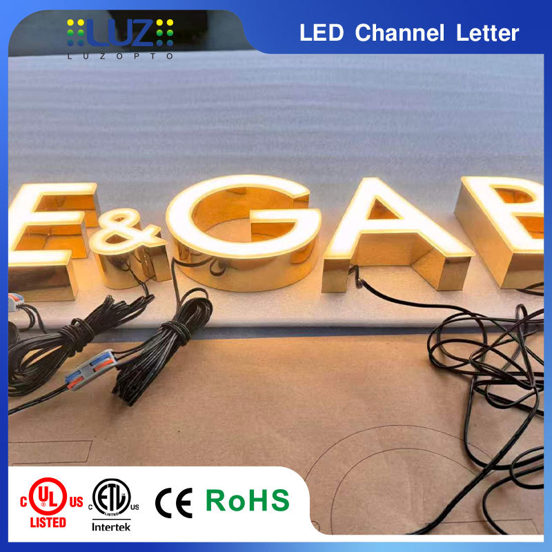 Custom Mirror Gold 3D LED Channel Letters Side Lit Acrylic Signage