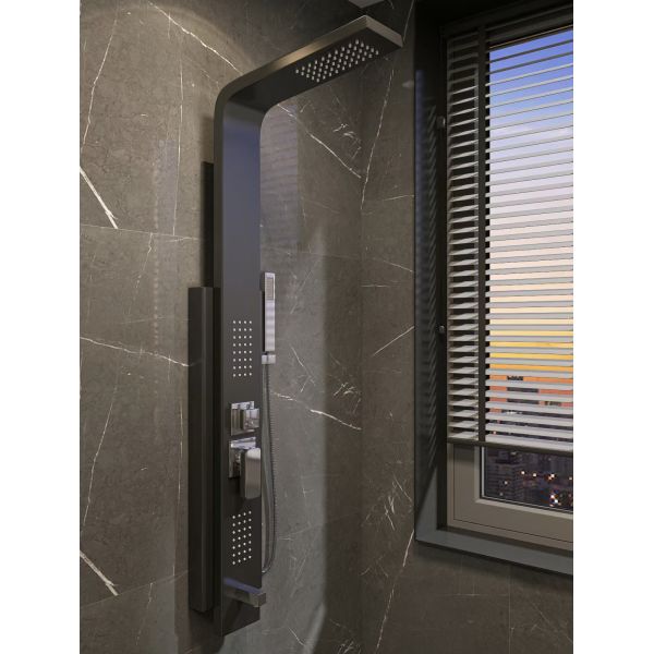 Bathroom Led Shower Panel with Thermostatic Function and Waterfall Stainless Steel
