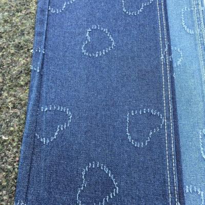 Non Stretch Heavy Weight Heart Shape Pattern Blue Denim Fabric 10.6oz