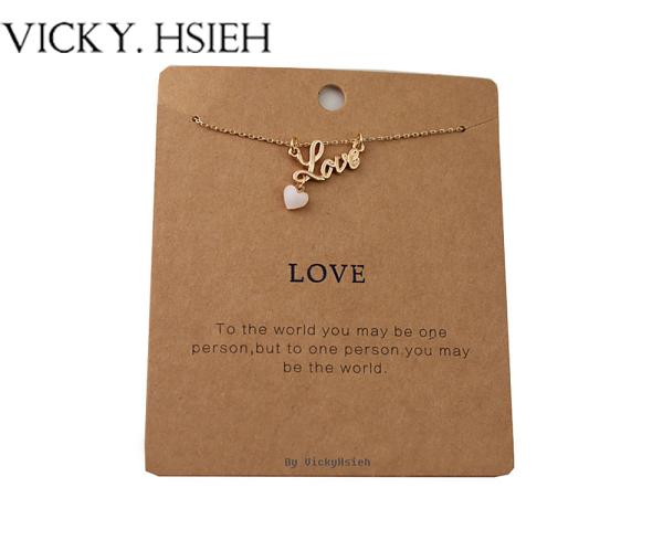 VICKY.HSIEH "Love" Gold Tone Pink Heart Letter Charm Inspiration Pendant Charm Necklace