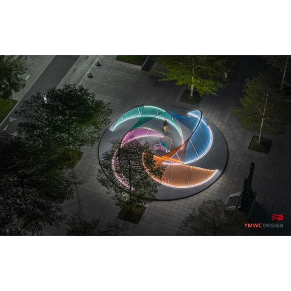 Artistic Installation Theme Stainless Steel Revolving Structure Interactive Light Art
