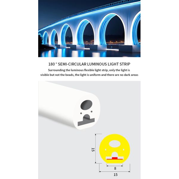 Luz de neón LED de silicona de 180 grados impermeable circular exterior flexible